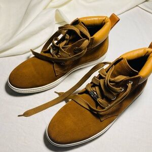 Mens Italian suede & leather Jimmy CHOO camel color high top sneakers like new